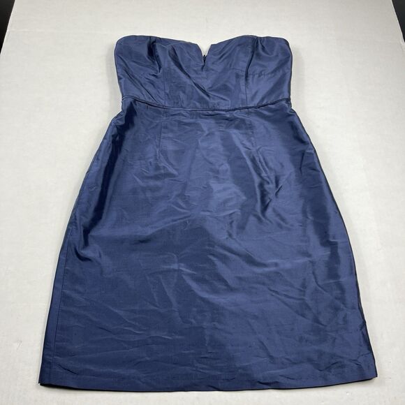 J.Crew Womens Strapless Silk Evening Party Dress Blue Classic Back Zip Size 4 - Picture 1 of 11